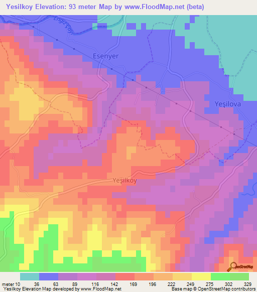 Yesilkoy,Turkey Elevation Map