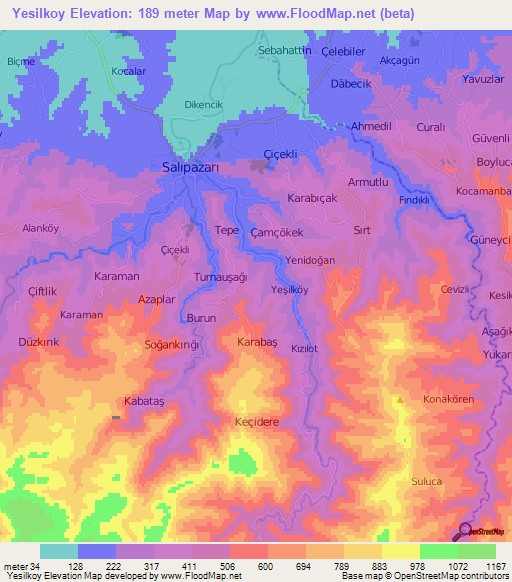 Yesilkoy,Turkey Elevation Map