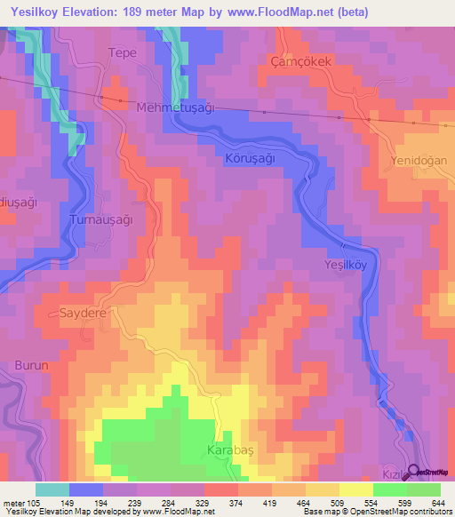 Yesilkoy,Turkey Elevation Map