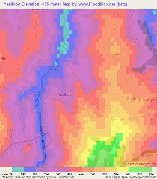 Yesilkoy,Turkey Elevation Map