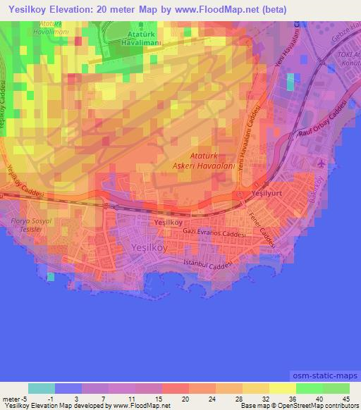 Yesilkoy,Turkey Elevation Map