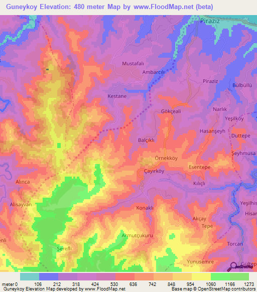 Guneykoy,Turkey Elevation Map