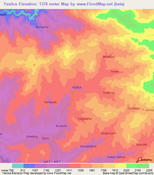 Yesilce,Turkey Elevation Map