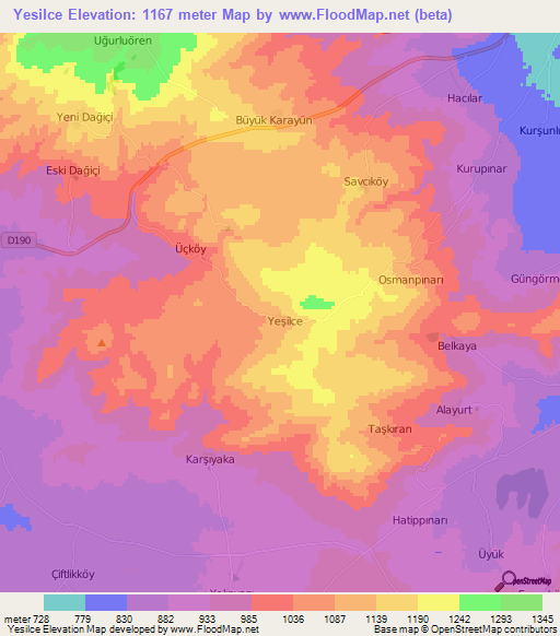 Yesilce,Turkey Elevation Map