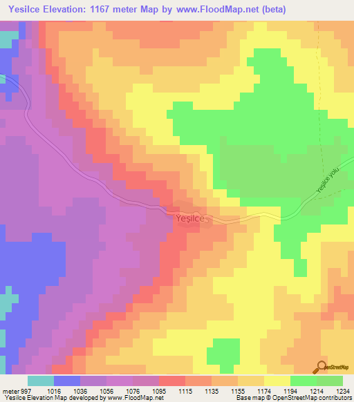 Yesilce,Turkey Elevation Map