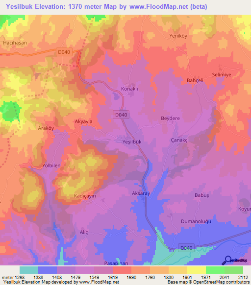 Yesilbuk,Turkey Elevation Map