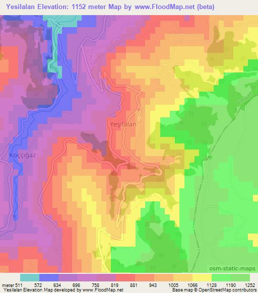 Yesilalan,Turkey Elevation Map