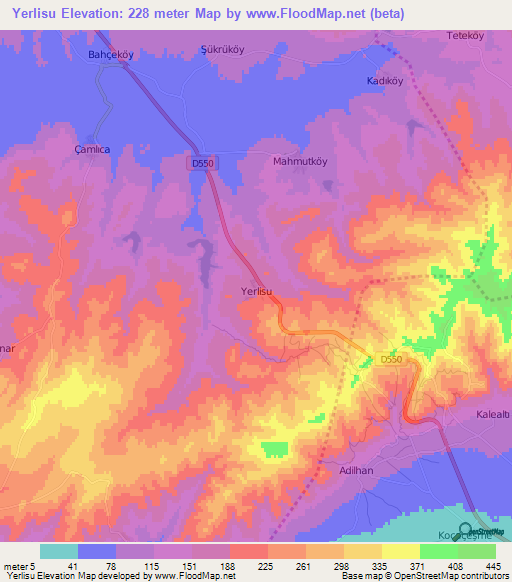 Yerlisu,Turkey Elevation Map