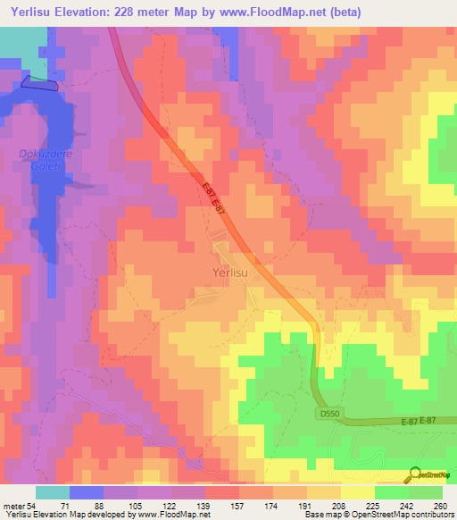 Yerlisu,Turkey Elevation Map