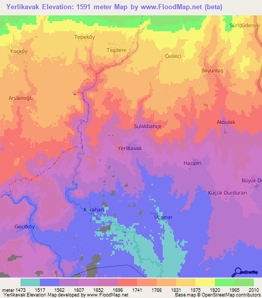 Yerlikavak,Turkey Elevation Map