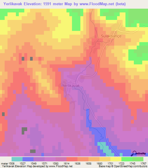 Yerlikavak,Turkey Elevation Map