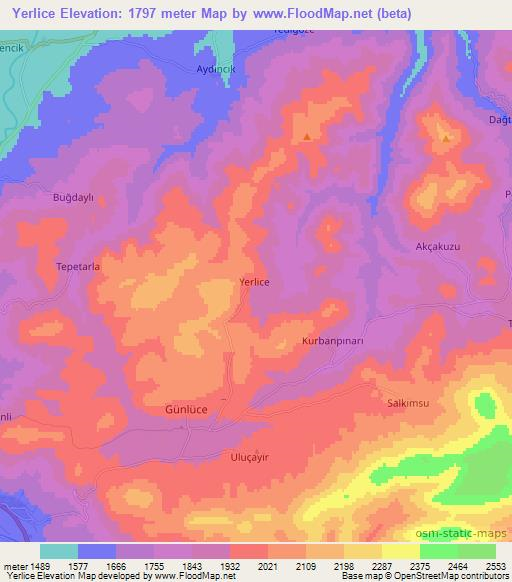 Yerlice,Turkey Elevation Map