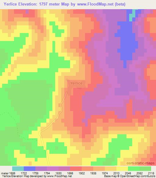 Yerlice,Turkey Elevation Map