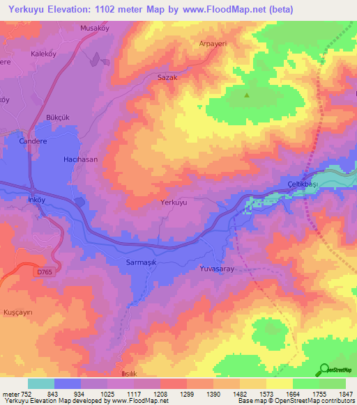 Yerkuyu,Turkey Elevation Map