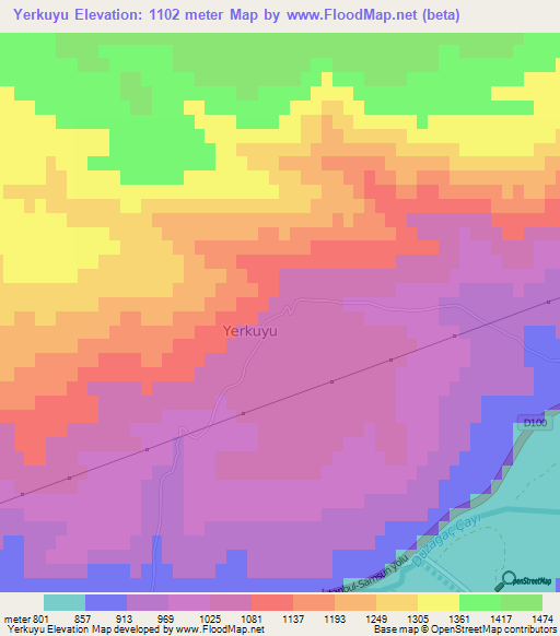 Yerkuyu,Turkey Elevation Map