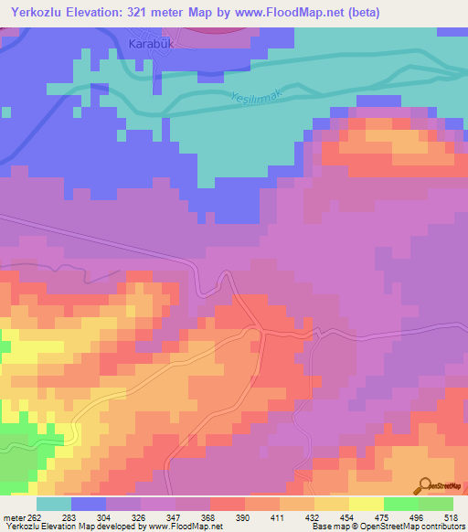 Yerkozlu,Turkey Elevation Map