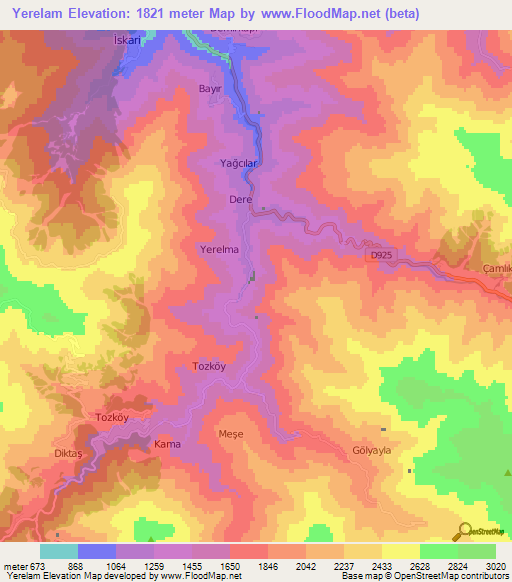 Yerelam,Turkey Elevation Map