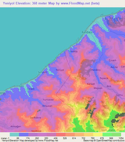 Yeniyol,Turkey Elevation Map