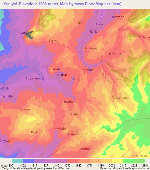 Yeniyol,Turkey Elevation Map