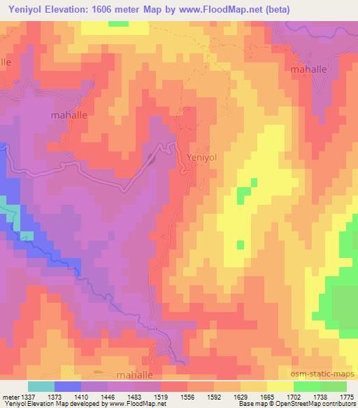 Yeniyol,Turkey Elevation Map