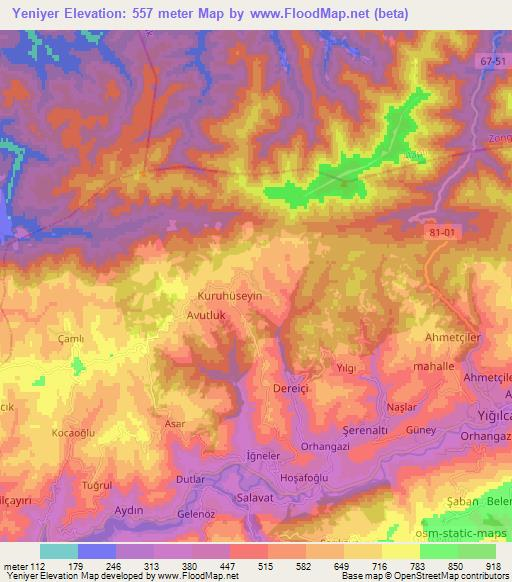 Yeniyer,Turkey Elevation Map