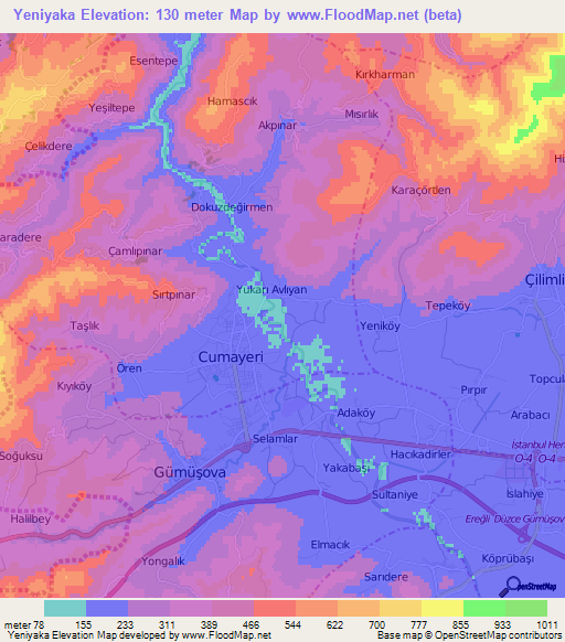Yeniyaka,Turkey Elevation Map