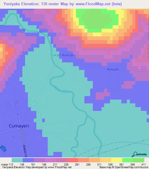 Yeniyaka,Turkey Elevation Map