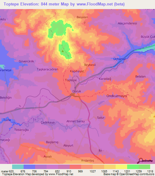 Toptepe,Turkey Elevation Map