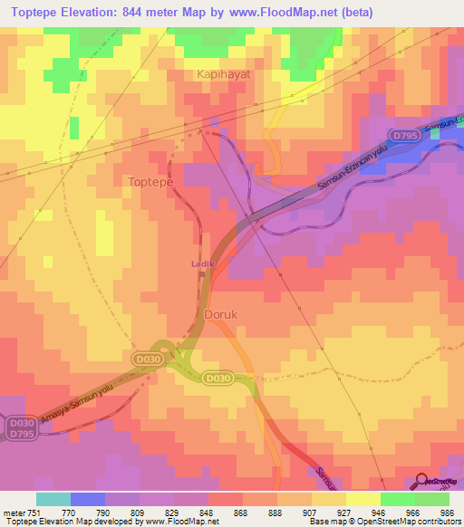 Toptepe,Turkey Elevation Map