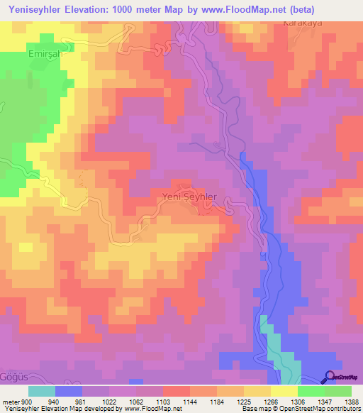 Yeniseyhler,Turkey Elevation Map