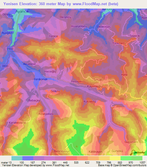 Yenisen,Turkey Elevation Map