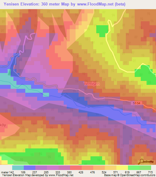 Yenisen,Turkey Elevation Map