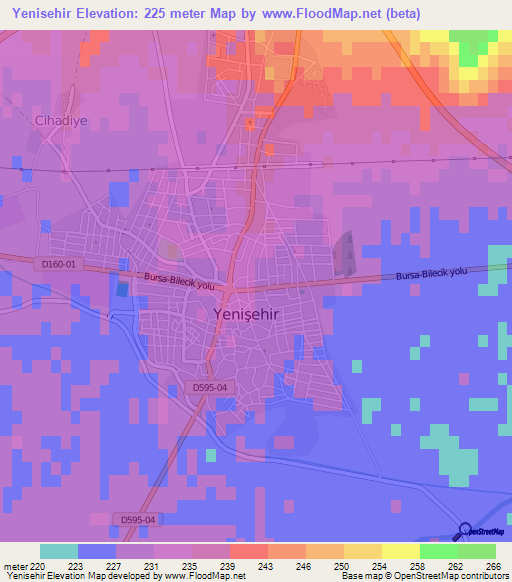 Yenisehir,Turkey Elevation Map