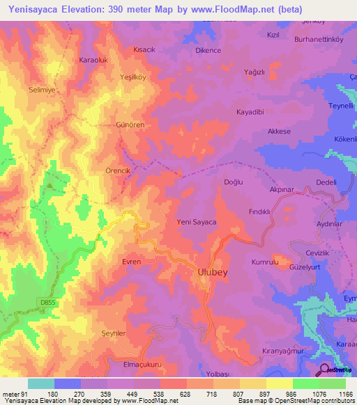 Yenisayaca,Turkey Elevation Map