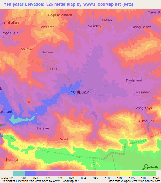 Yenipazar,Turkey Elevation Map