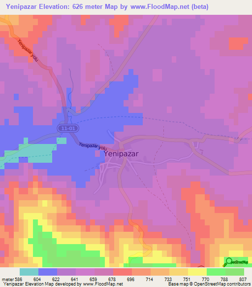 Yenipazar,Turkey Elevation Map