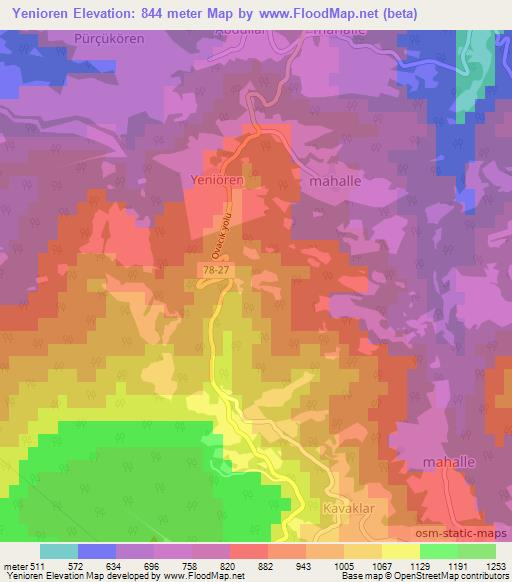 Yenioren,Turkey Elevation Map