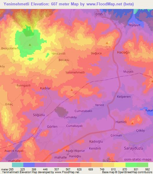 Yenimehmetli,Turkey Elevation Map