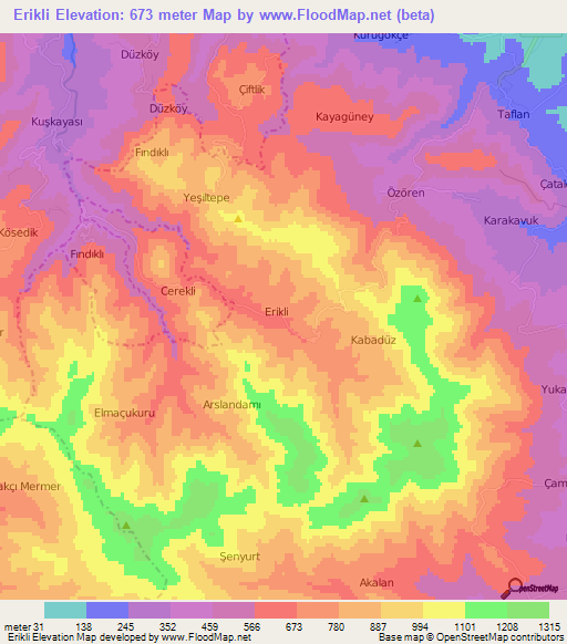 Erikli,Turkey Elevation Map