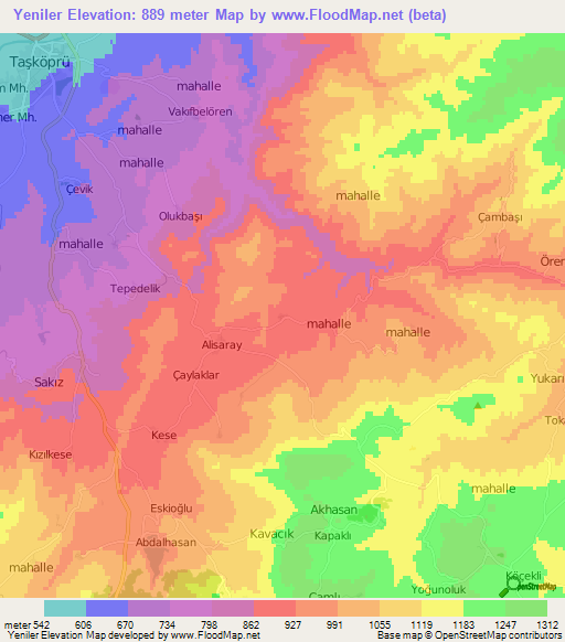 Yeniler,Turkey Elevation Map