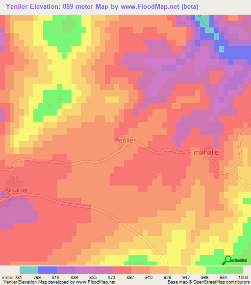 Yeniler,Turkey Elevation Map