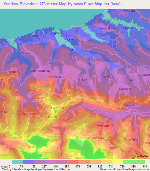 Yenikoy,Turkey Elevation Map