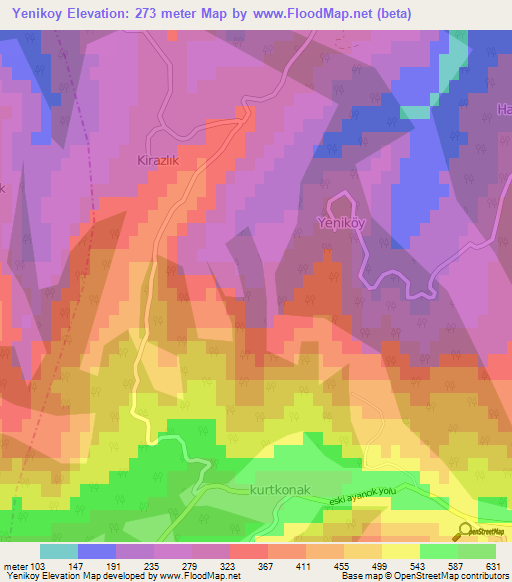 Yenikoy,Turkey Elevation Map