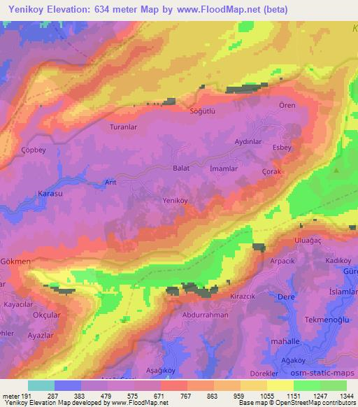 Yenikoy,Turkey Elevation Map