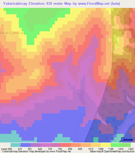 Yukaricakircay,Turkey Elevation Map