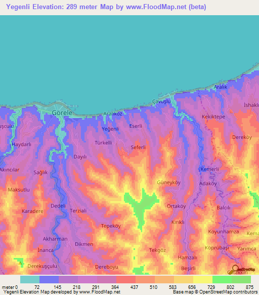 Yegenli,Turkey Elevation Map