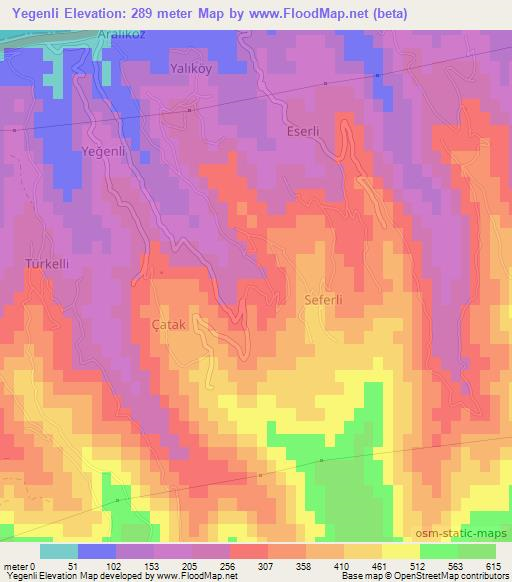 Yegenli,Turkey Elevation Map