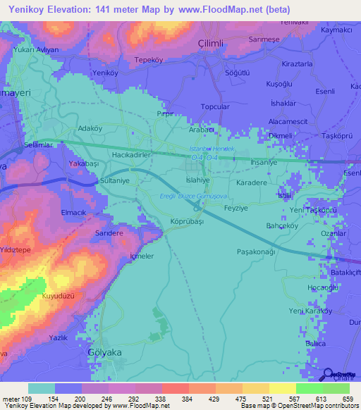 Yenikoy,Turkey Elevation Map