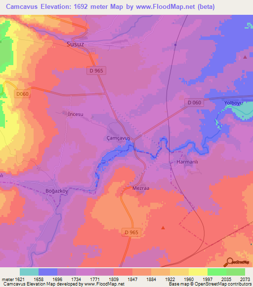 Camcavus,Turkey Elevation Map