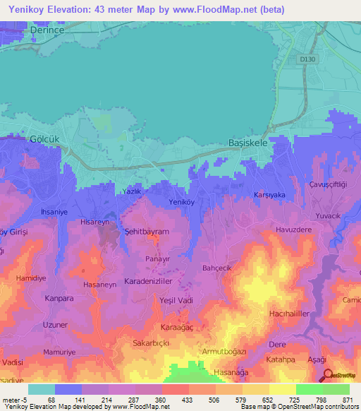 Yenikoy,Turkey Elevation Map